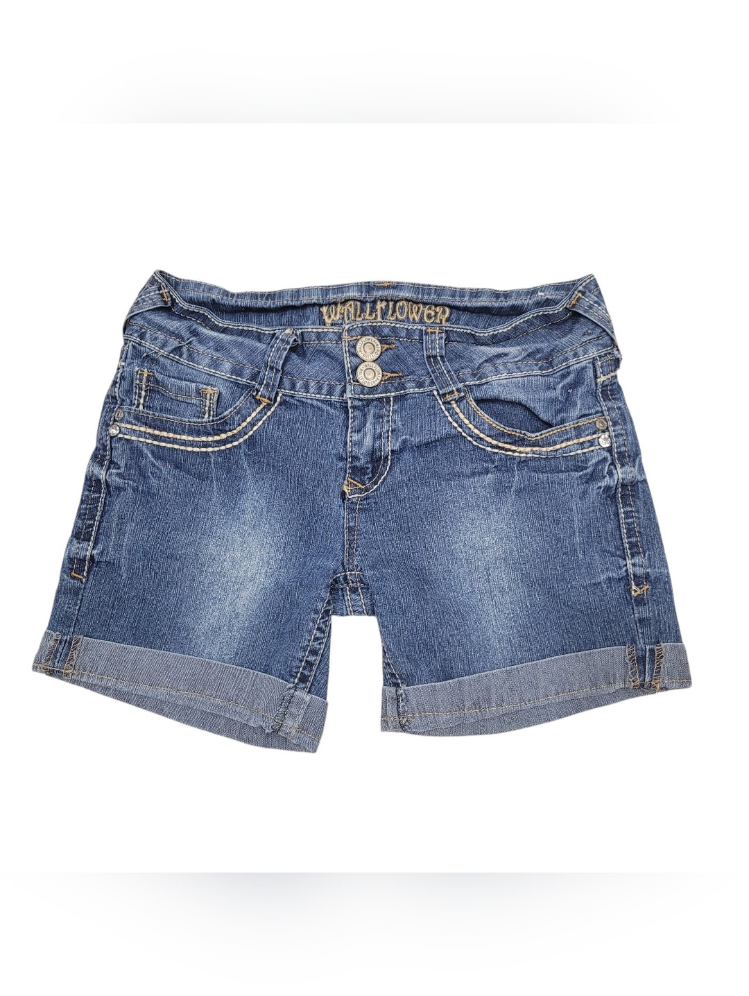 Womens Wallflower Denim Shorts Stitched Low Rise Cuffed CutOff Size 7
